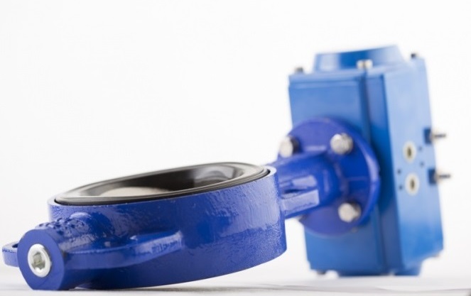 A wafer pattern genebre actuated valve, fitted with the Art5800 GNP pneumatic actuator
